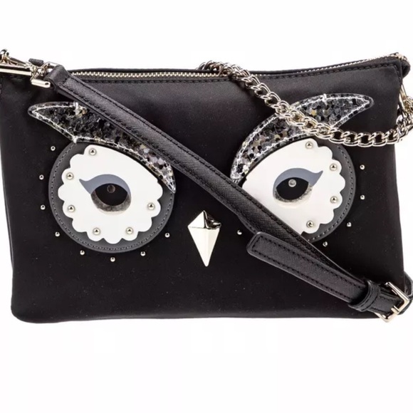 Collecteble Kate Spade Star Bright Owl Madelyne Handbag Crossbody Black Nylon - Picture 3 of 11